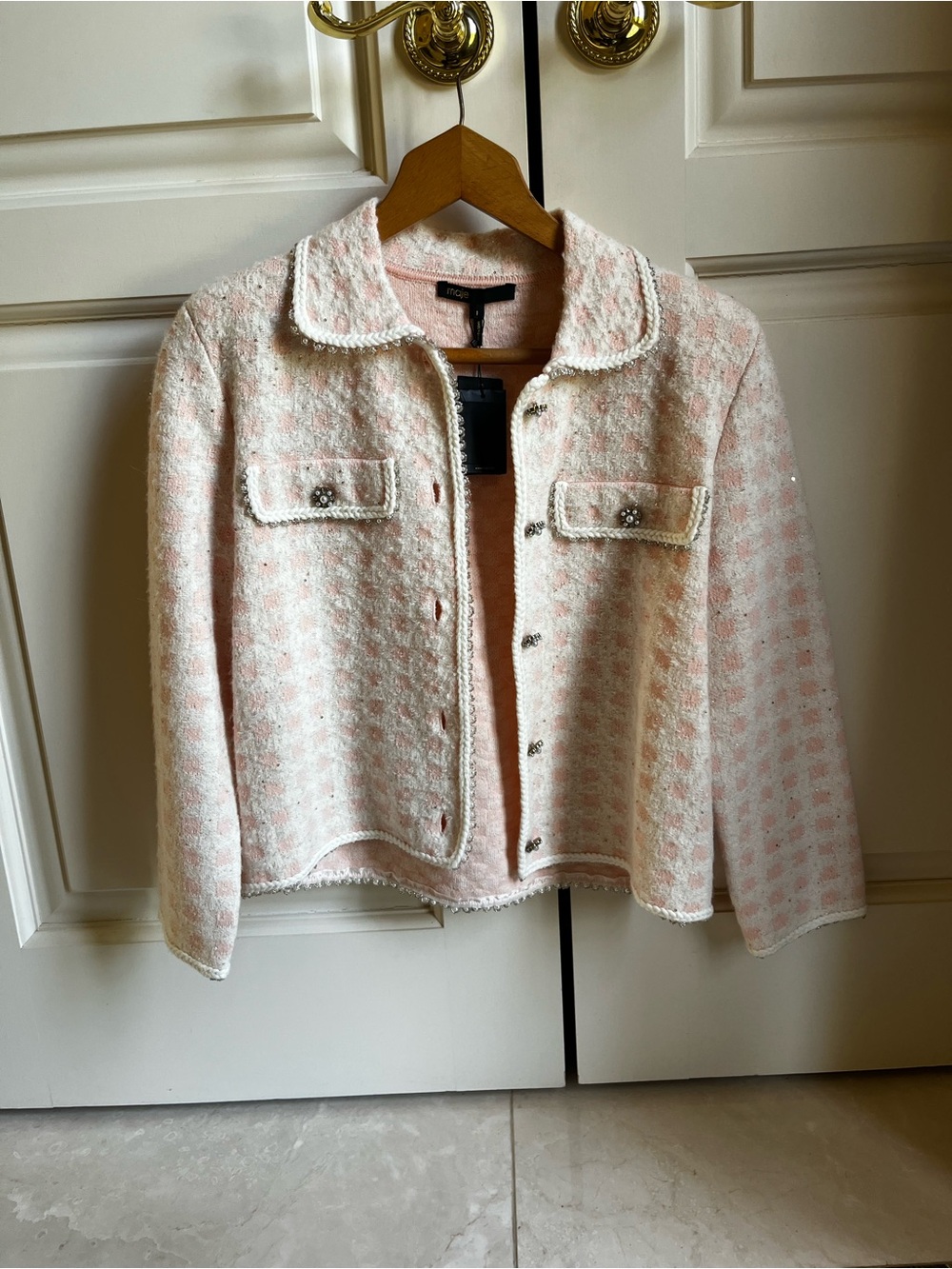 Maje Pink Cream Tweed Button-Front Jacket (1)